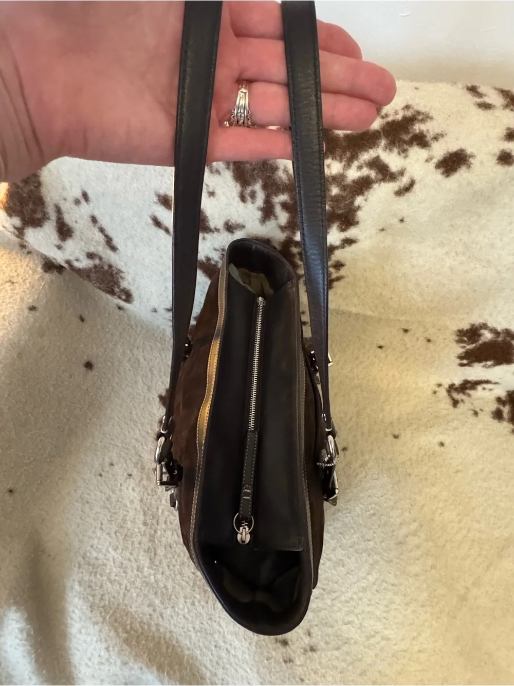 Coach Dark Brown Suede Shoulder Tote